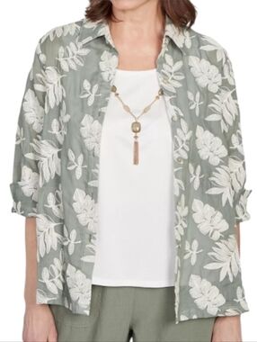 Alfred Dunner Sage Floral Two In One Button Front Blouse